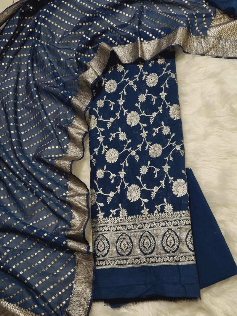 Pure Banarasi Chanderi Silk Daman Work Unstitched Suit With Chanderi Silk Dupatta.