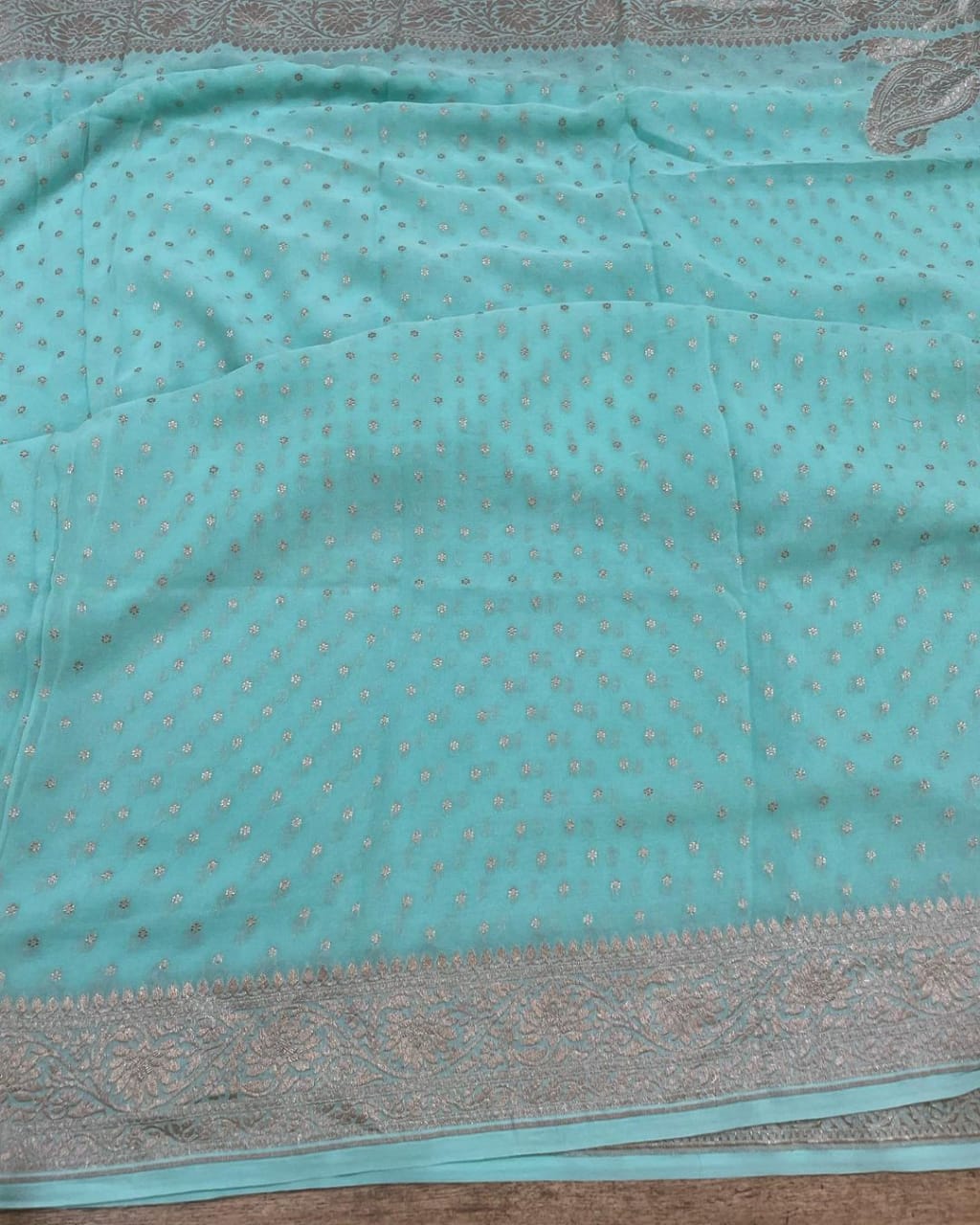 Pure Banarasi Handloom Khaddi Georgette Silk Saree with Zari Work ( length- 6.3 meter )