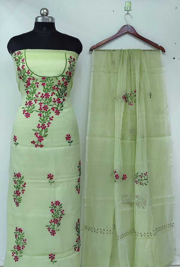 Pure Kota Doriya Resham Work Unstitched Suits With Kota Doriya Dupatta (Without Bottom).