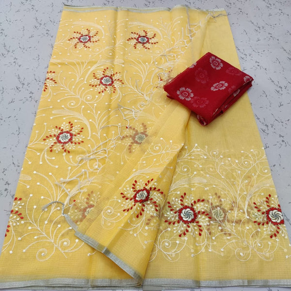 Pure Cotton Kota Doriya Embroidery work Saree With Blouse