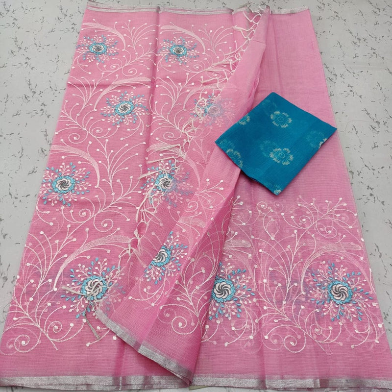 Pure Cotton Kota Doriya Embroidery work Saree With Blouse