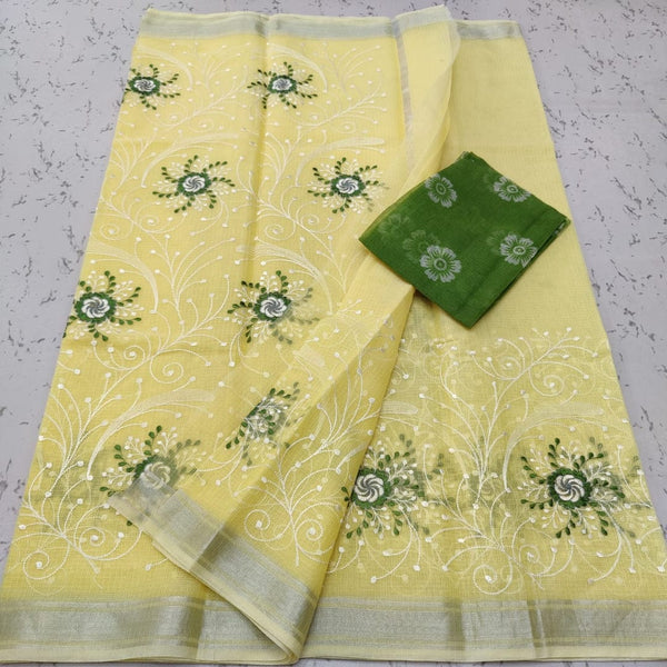 Pure Cotton Kota Doriya Embroidery work Saree With Blouse