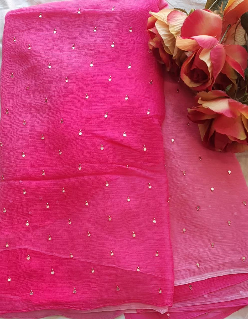 Pure Chiffon Moti Patra Work All over Saree With Running Blouse.