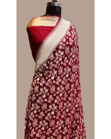 Pure Banarasi Handloom Khaddi Georgette Silk Saree with Zari Work ( length- 6.3 meter )