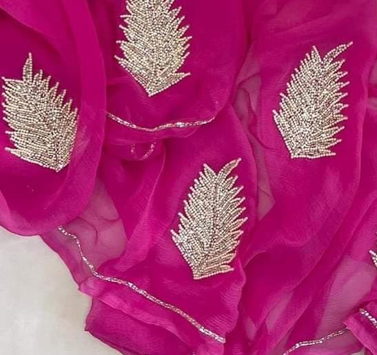 Pure Diamond Chiffon Moti Work With Running Blouse.(13 buti All Over Saree)