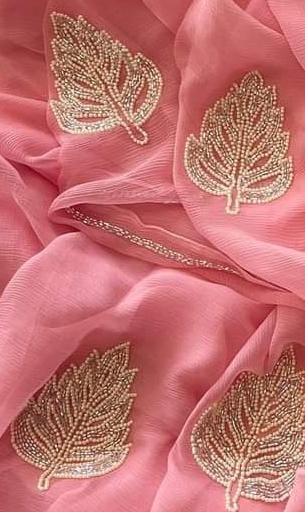 Pure Diamond Chiffon Moti Work With Running Blouse.(13 buti All Over Saree)