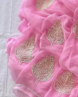 Pure Diamond Chiffon Moti Work With Running Blouse.(13 buti All Over Saree)