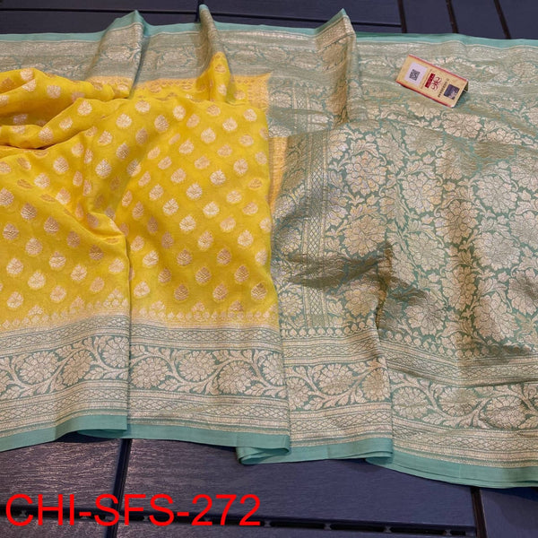 Pure Banarasi Handloom Khaddi Georgette Silk Saree with Zari Work ( length- 6.3 meter )