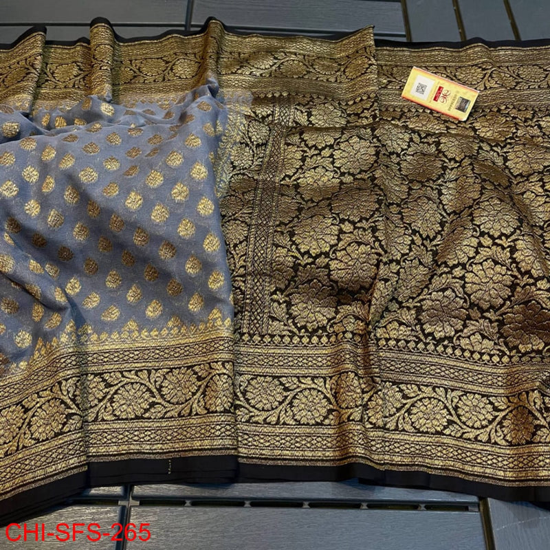 Pure Banarasi Handloom Khaddi Georgette Silk Saree with Zari Work ( length- 6.3 meter )