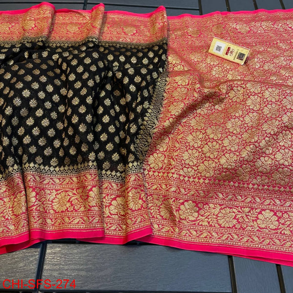 Pure Banarasi Handloom Khaddi Georgette Silk Saree with Zari Work ( length- 6.3 meter )