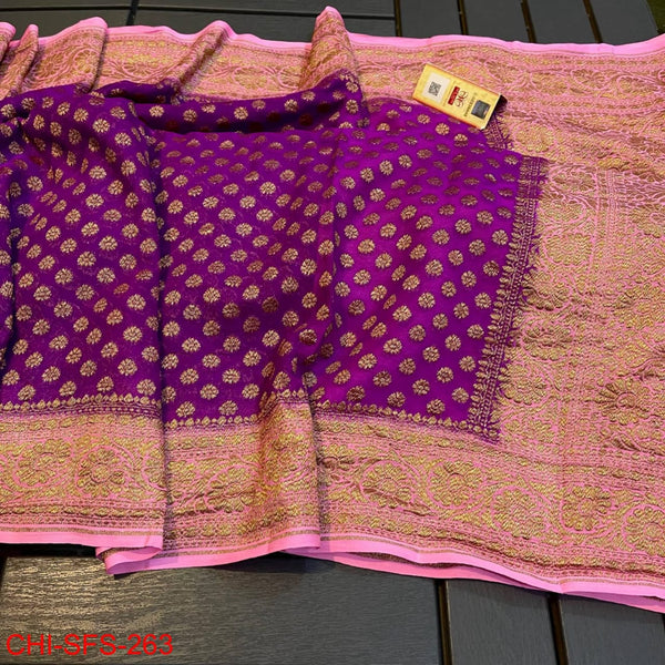 Pure Banarasi Handloom Khaddi Georgette Silk Saree with Zari Work ( length- 6.3 meter )