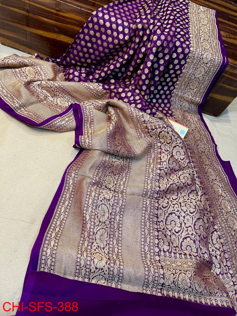 Pure Banarasi Handloom Khaddi Georgette Silk Saree with Zari Work ( length- 6.3 meter )