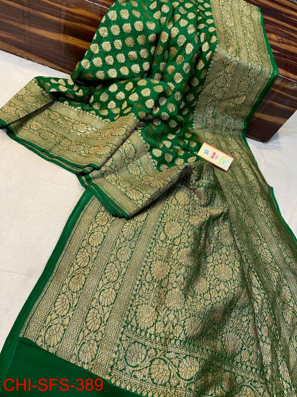 Pure Banarasi Handloom Khaddi Georgette Silk Saree with Zari Work ( length- 6.3 meter )