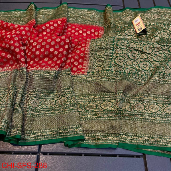 Pure Banarasi Handloom Khaddi Georgette Silk Saree with Zari Work ( length- 6.3 meter )