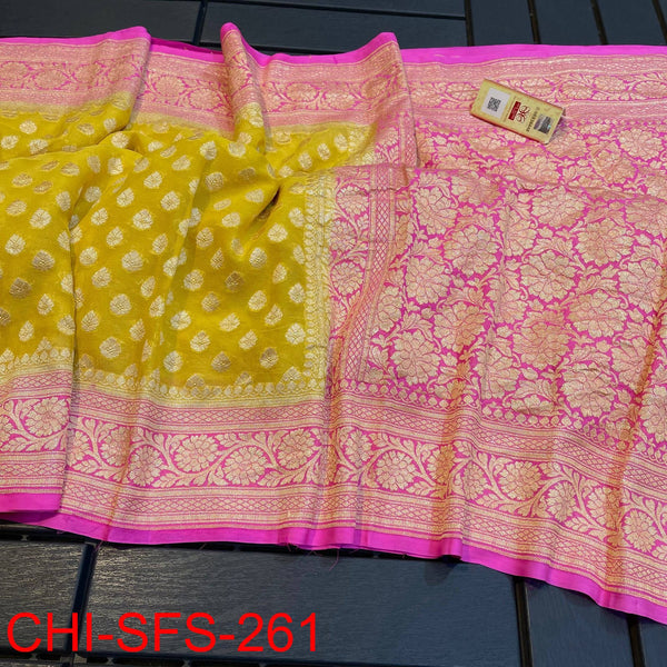 Pure Banarasi Handloom Khaddi Georgette Silk Saree with Zari Work ( length- 6.3 meter )