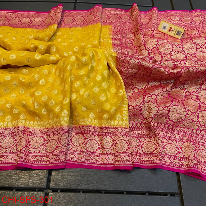 Pure Banarasi Handloom Khaddi Georgette Silk Saree with Zari Work ( length- 6.3 meter )