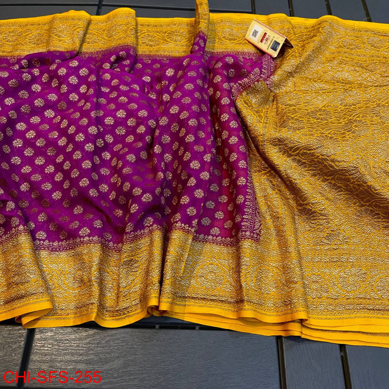 Pure Banarasi Handloom Khaddi Georgette Silk Saree with Zari Work ( length- 6.3 meter )