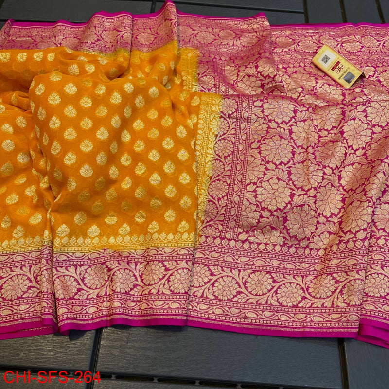 Pure Banarasi Handloom Khaddi Georgette Silk Saree with Zari Work ( length- 6.3 meter )