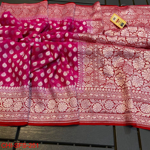 Pure Banarasi Handloom Khaddi Georgette Silk Saree with Zari Work ( length- 6.3 meter )