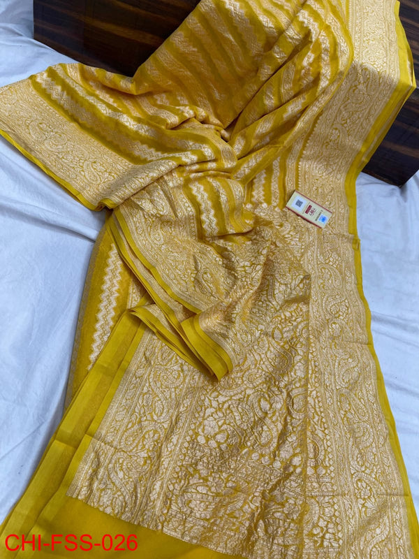 Pure Banarasi Handloom Khaddi Georgette Silk Saree With Zari Work ( length- 6.3 meter )