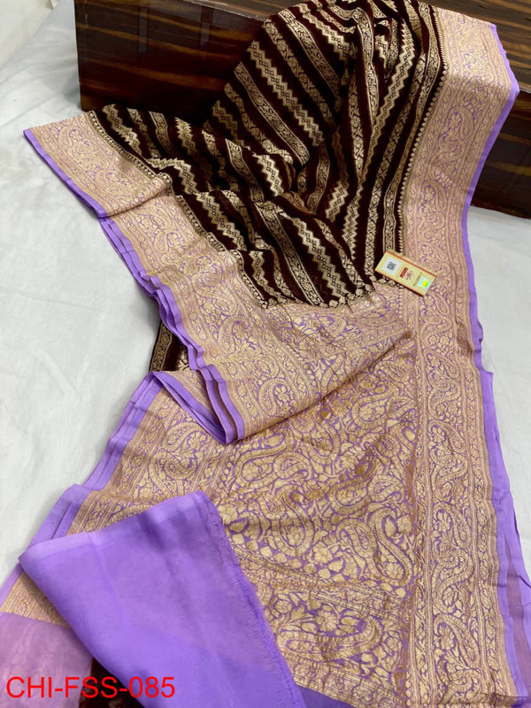 Pure Banarasi Handloom Khaddi Georgette Silk Saree With Zari Work ( length- 6.3 meter )