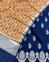 Pure Banarsi Chanderi Lorex Buti Daman Unstitched Suit With Chanderi Lorex Jaal Dupatta