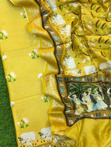 Pure Banarasi Chanderi Silk Pichwai Print Unstitched Suit with Chanderi Silk  Pichwai Print Dupatta