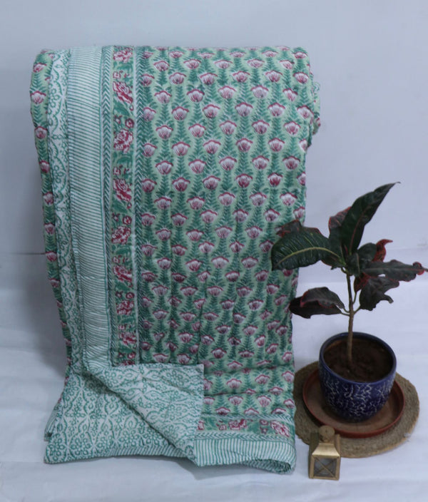 Pure Cotton Hand Block Print king size Jaipuri Quilts