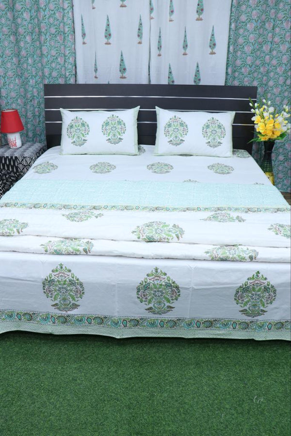 Pure Cotton Hand-Block Print Jaipuri Double Bedsheet With Pillow Cover