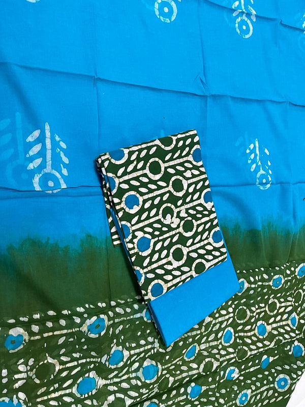 Pure Cotton  Hand Block Print Unstitched Suit With Cotton Dupatta.