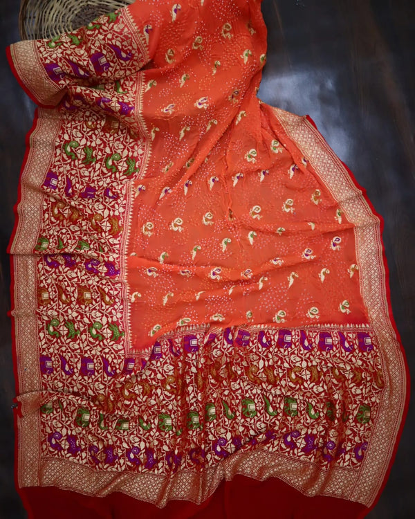 Pure Khaddi Georgette Water zari Work With Bandhani.