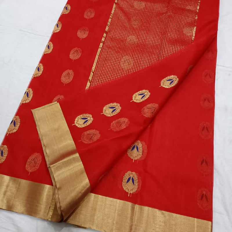 Pure Chanderi Silk Hand Woven  Saree With Blouse.