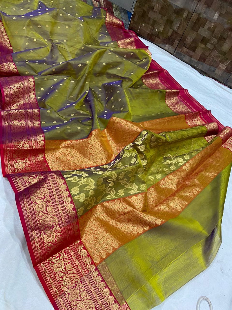 Pure Chanderi Silk Hand Woven  Saree With Blouse.