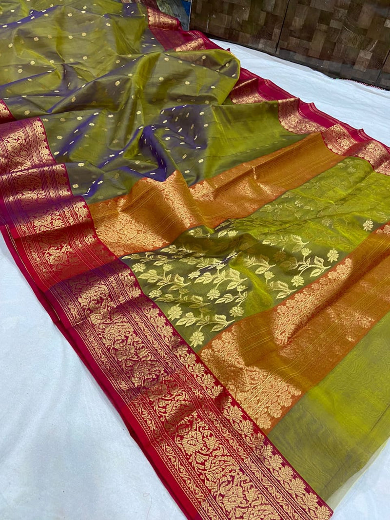 Pure Chanderi Silk Hand Woven  Saree With Blouse.