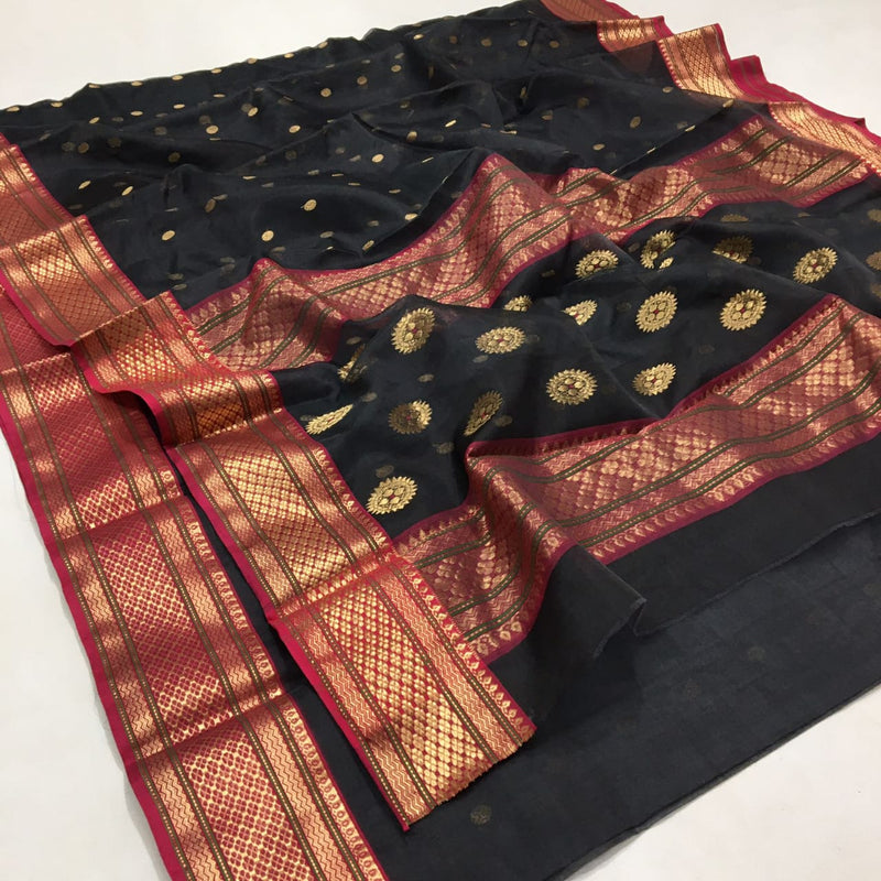 Pure Chanderi Silk Hand Woven  Saree With Blouse.