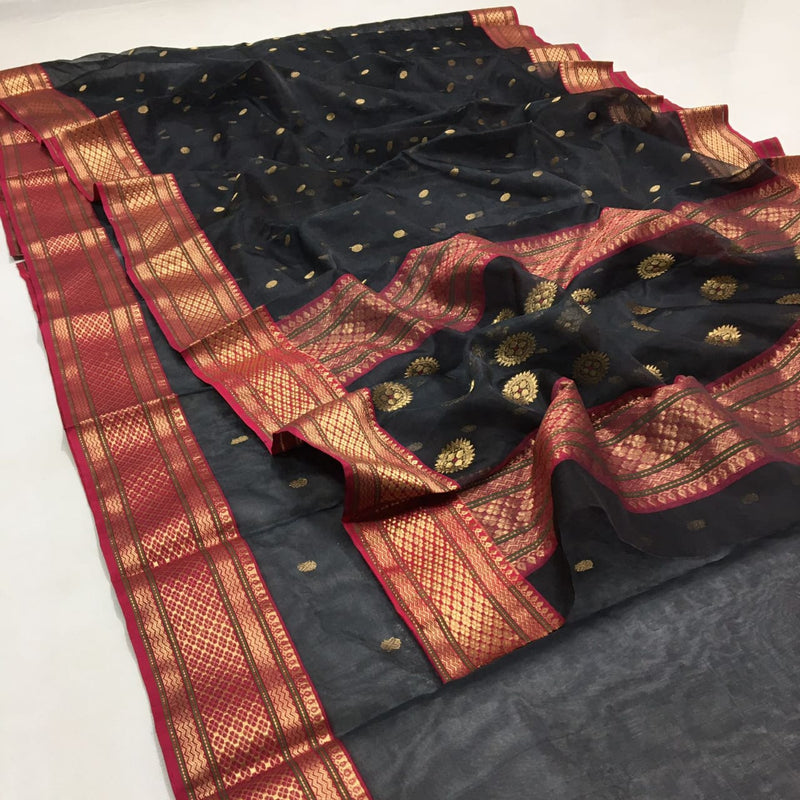 Pure Chanderi Silk Hand Woven  Saree With Blouse.