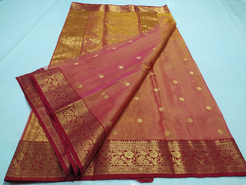 Pure Chanderi Silk Hand Woven  Saree With Blouse.