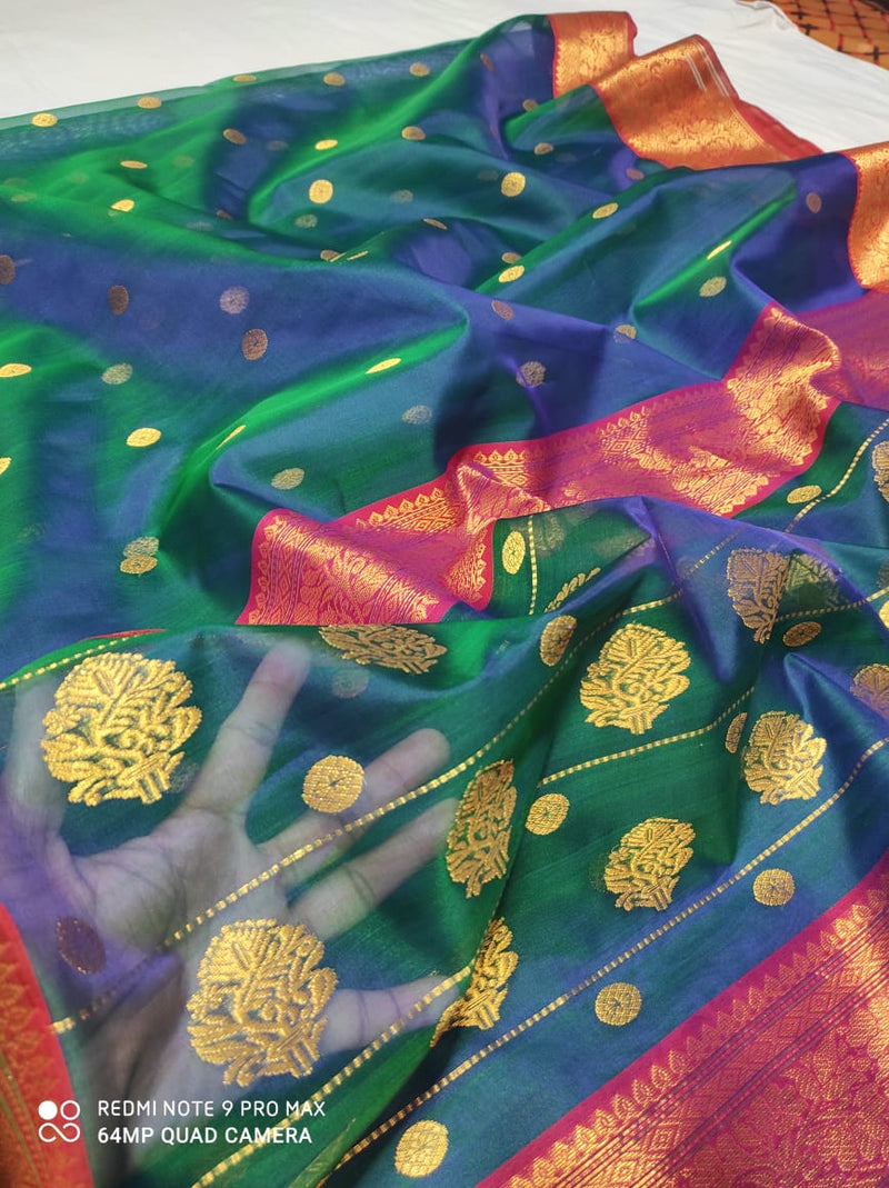 Pure Chanderi Silk Hand Woven  Saree With Blouse.