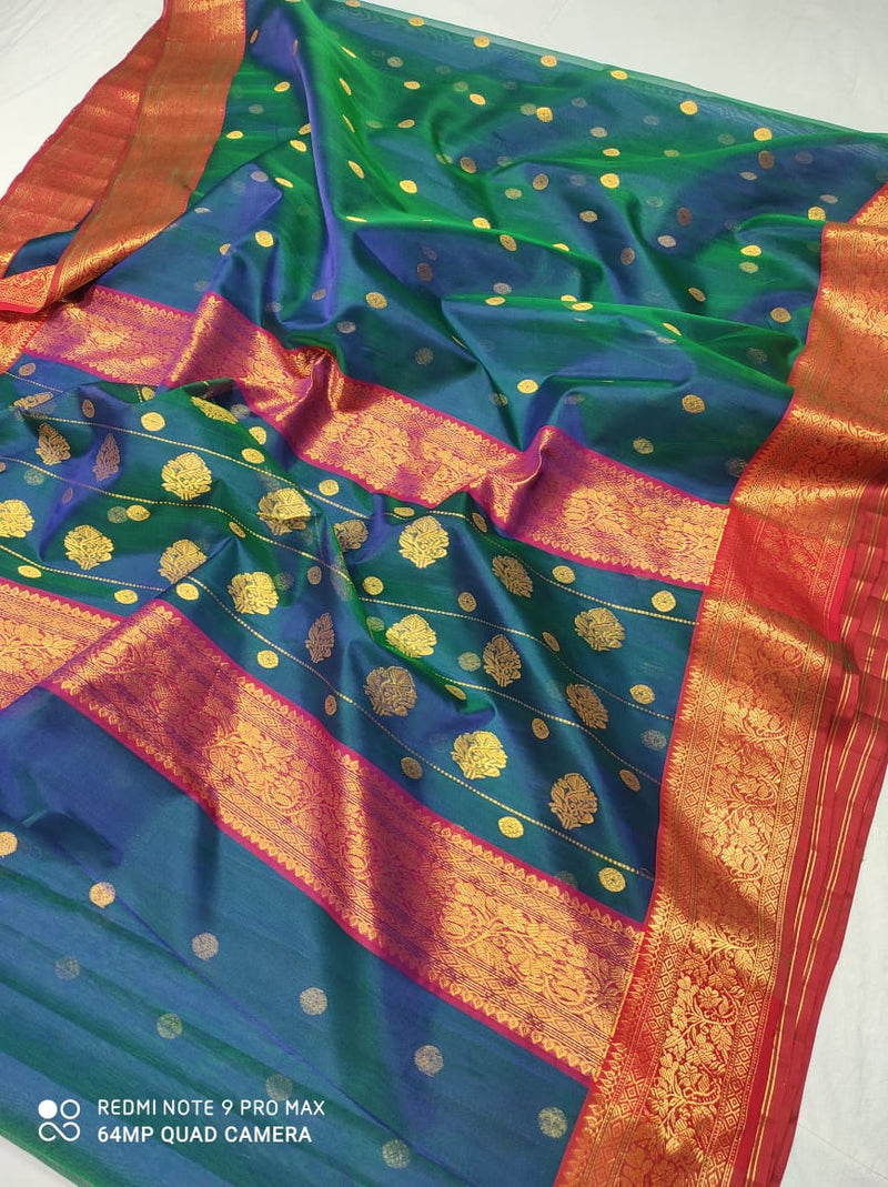 Pure Chanderi Silk Hand Woven  Saree With Blouse.