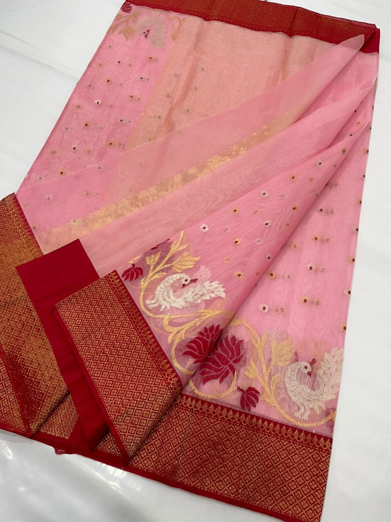 Pure Chanderi Silk Hand Woven  Saree With Blouse.