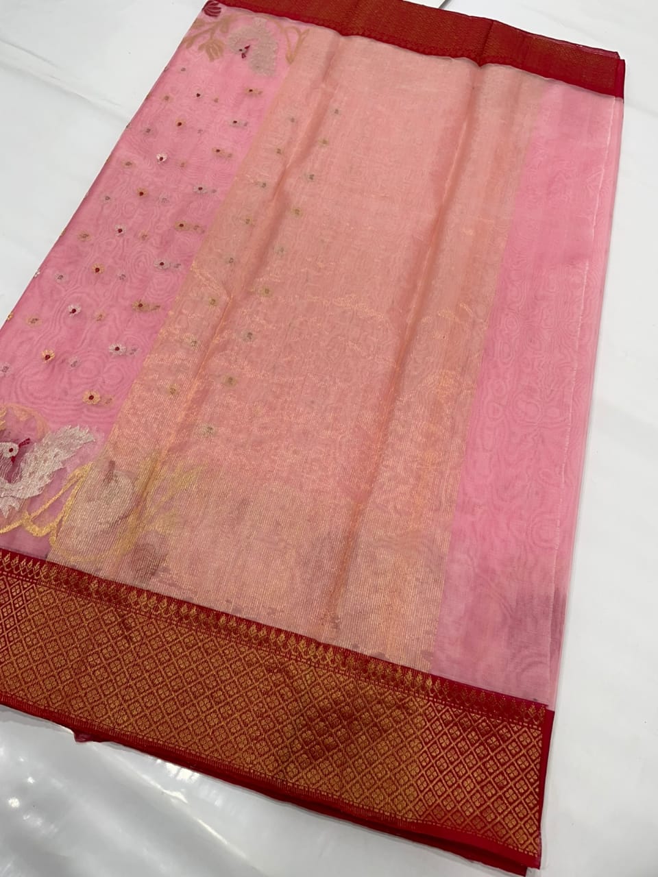 White Pure Silk Handwoven Chanderi Saree With Double Meena Buti – Wearitage  India