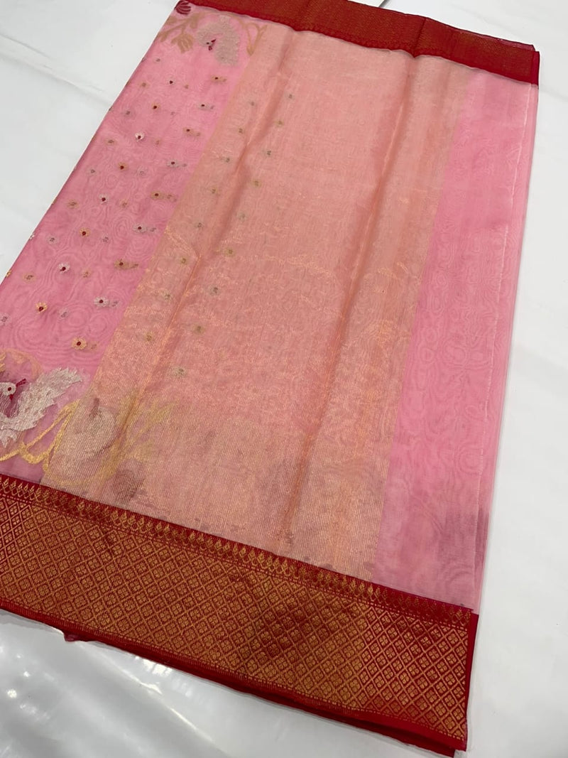 Pure Chanderi Silk Hand Woven  Saree With Blouse.