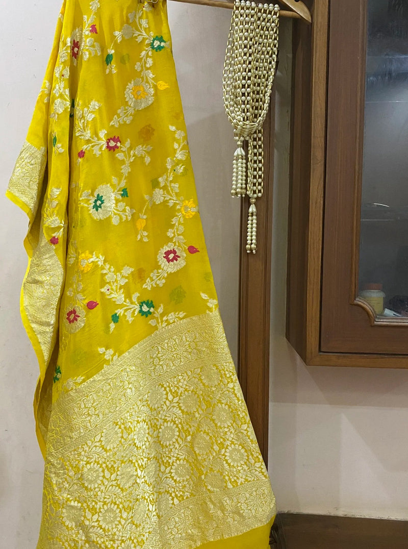 Pure Banarasi Handloom Khaddi Georgette Silk Dupatta With Water Zari Work ( Length-2.5 Meter )