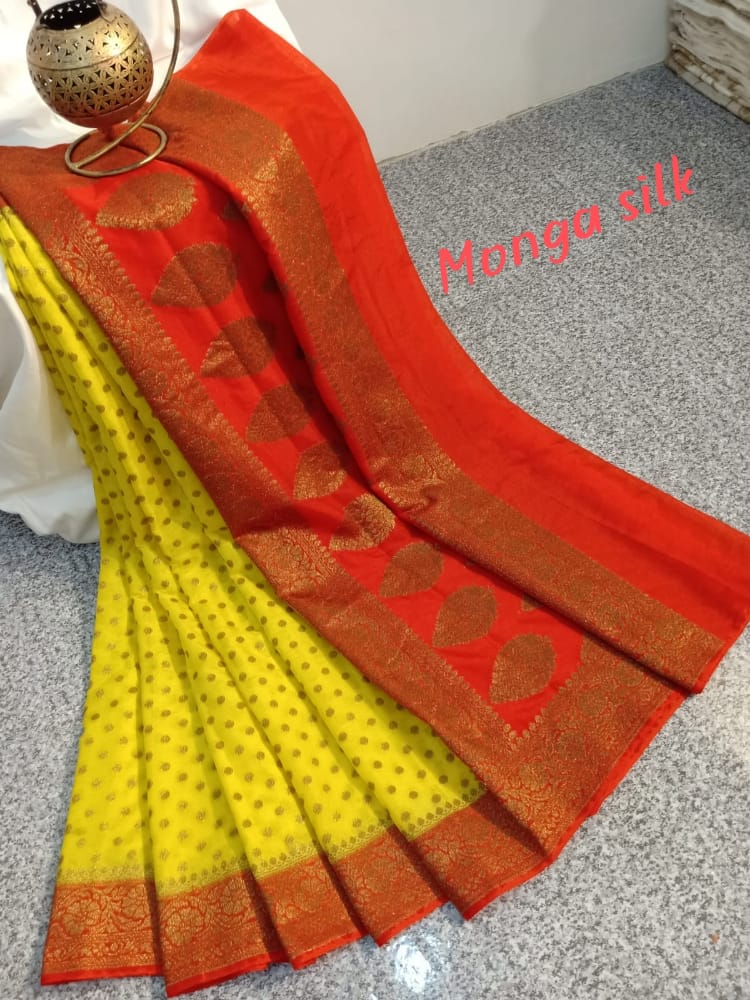 Banarasi Semi Monga Silk Saree With Blouse.