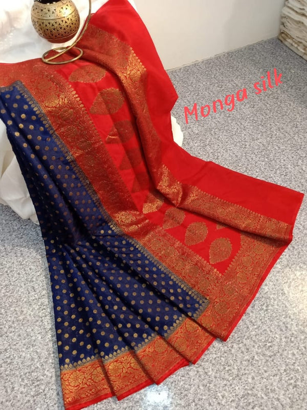 Banarasi Semi Monga Silk Saree With Blouse.