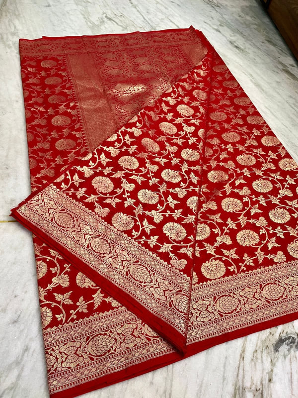 Banarasi Semi Georgette Silk Jaal Work Saree With Blouse.