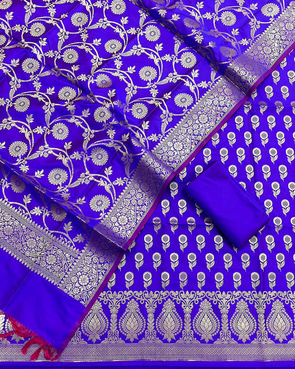 Pure Banarasi Silk Zari Weaved Silk Unstitched Suit With Banarasi Silk Jaal Work Dupatta .