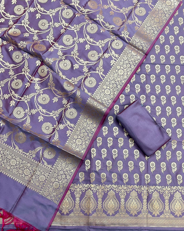 Pure Banarasi Silk Zari Weaved Silk Unstitched Suit With Banarasi Silk Jaal Work Dupatta .