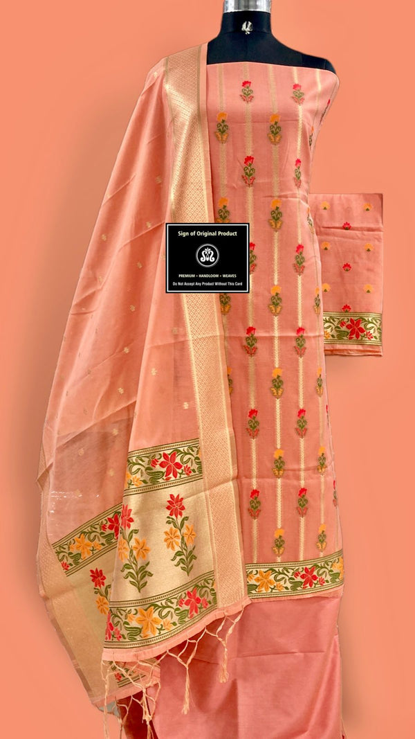 Banarasi Cotton Jamdani weaved Suit With Zari Weaving.