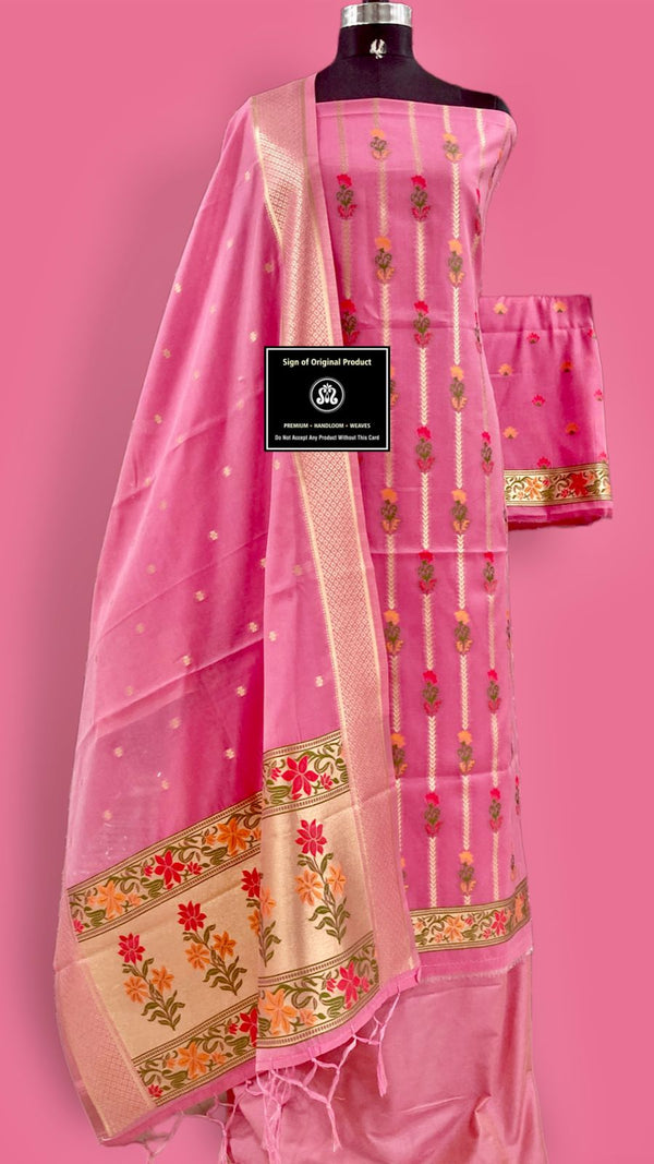 Banarasi Cotton Jamdani weaved Suit With Zari Weaving.